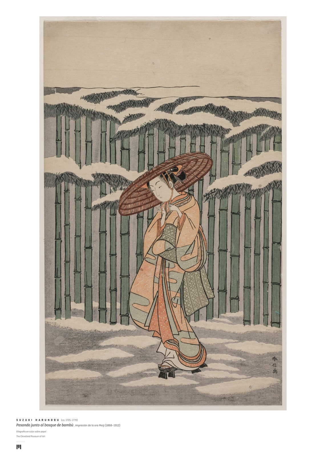 Pasando junto al bosque de bambú (impresión Meiji)